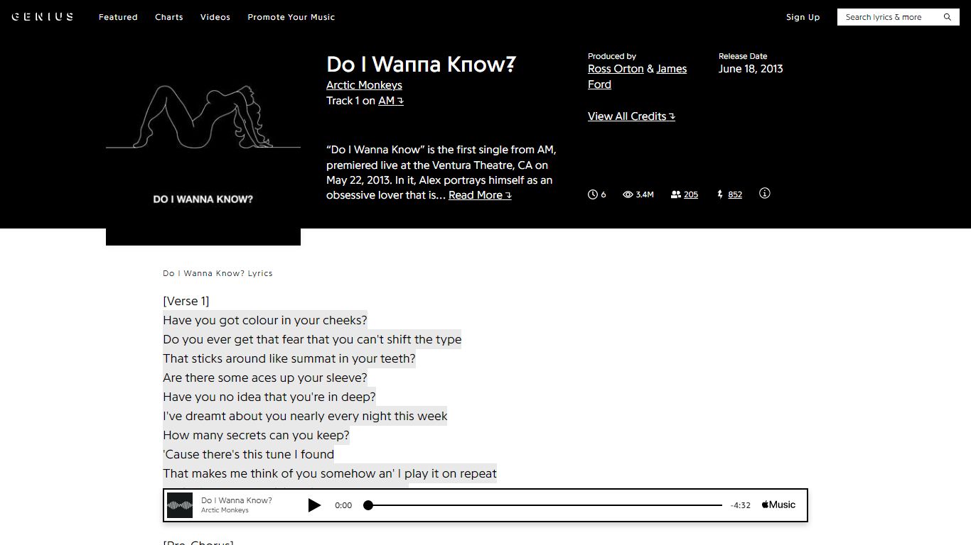 Arctic Monkeys – Do I Wanna Know? Lyrics | Genius Lyrics